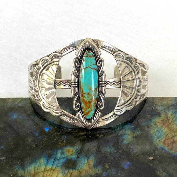 VTG Bell Trading Sterling Silver 925 Southwest Turquoise Wide Band Cuff Bracelet - Picture 6 of 16